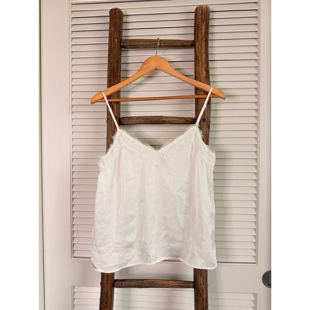 BP Lace Trim Camisole‎ Womens Small White Satin V-Neck
